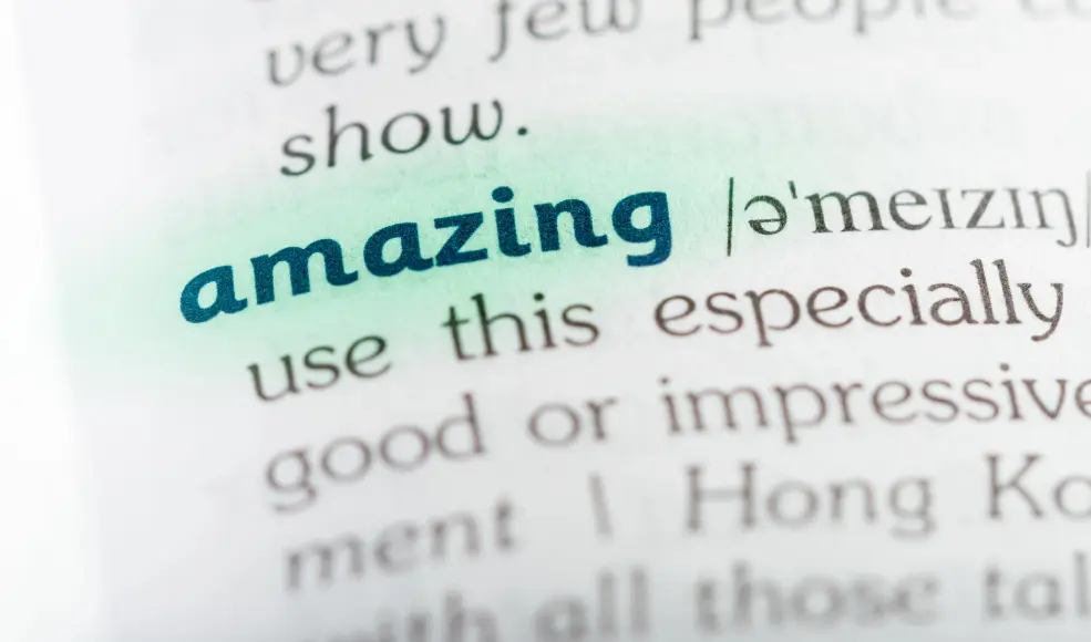 Dictionary showing "Amazing" highlighted in mint green